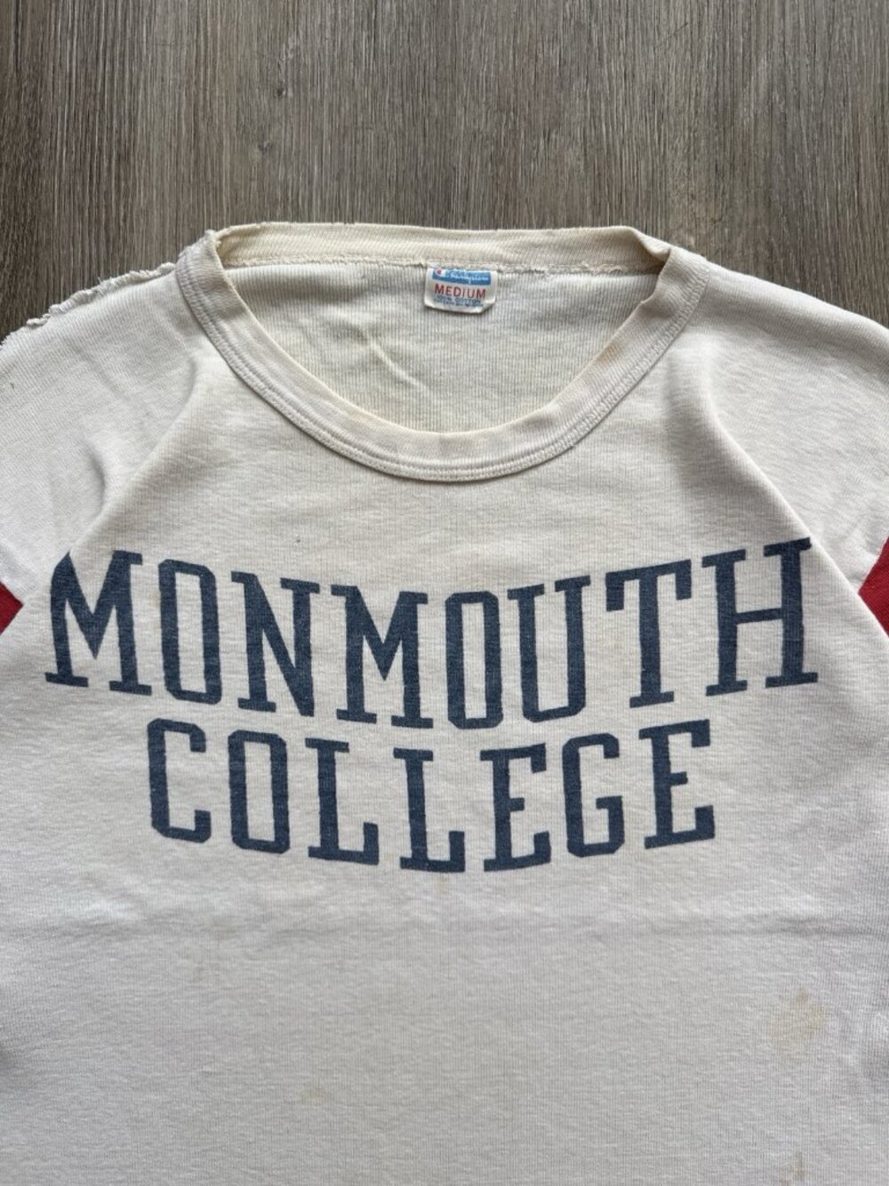 True Vintage 60s Champion Monmouth College 3/4 Sleeve Football Shirt Rare Fade - Picture 3 of 14